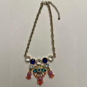 J Crew Necklace Statement Multi-color Blue Green Red Clear Pink
